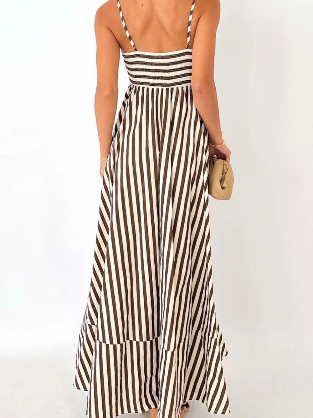 Striped Pleated Cami Long Dress .Pocket - Picture 3 of 10